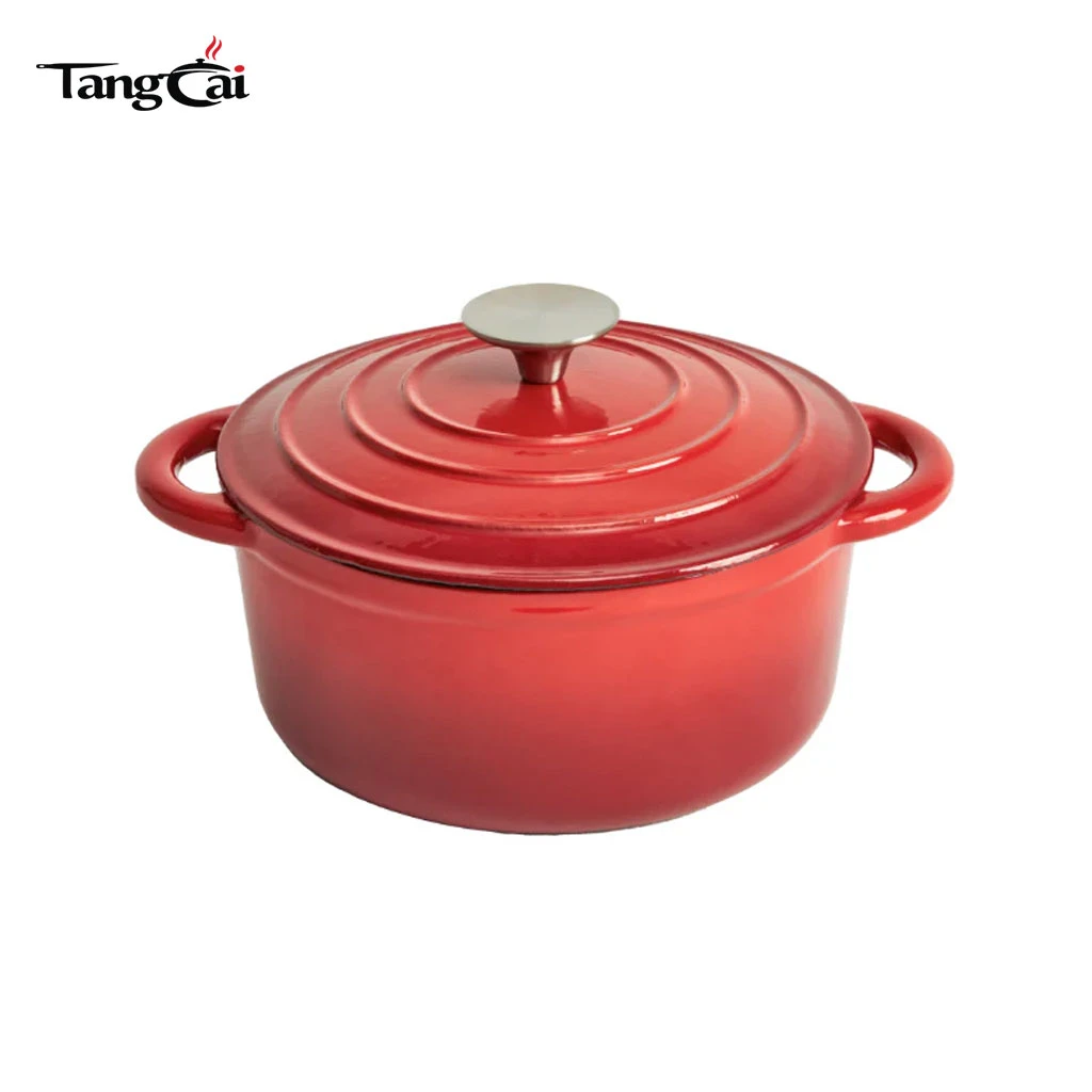 Juego de utensilios de cocina de hierro fundido esmaltado de lujo personalizado de 6 piezas: ollas y sartenes de color rojo brillante
