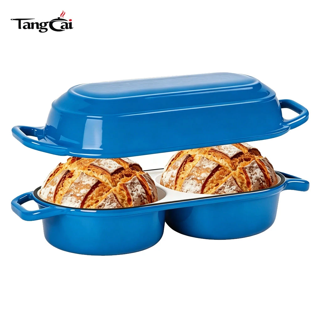 Molde para pan de hierro fundido con tapa, tendencia 2026, horno holand&eacute;s doble de 2,2 cuartos para hornear pan con masa madre