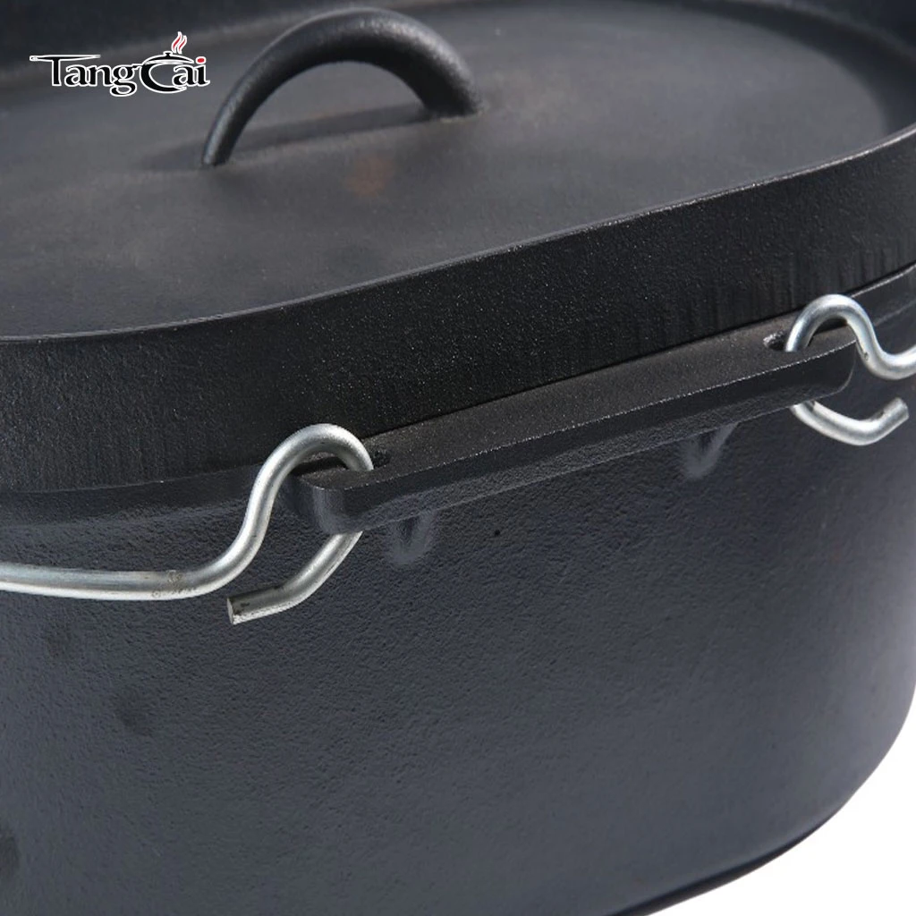 Utensilios de cocina para acampar Horno holand&eacute;s ovalado de hierro fundido con tapa para parrilla de 5,5 cuartos de gal&oacute;n