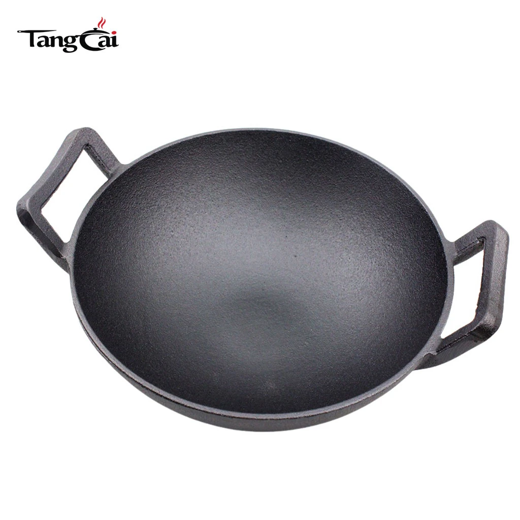 F&aacute;brica de wok de hierro fundido antiadherente grande Sart&eacute;n wok para sofre&iacute;r, estofar y cocinar al aire libre