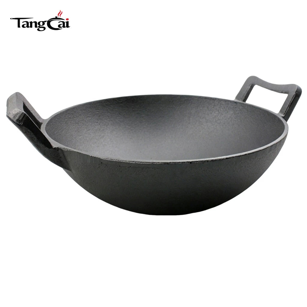 F&aacute;brica de wok de hierro fundido antiadherente grande Sart&eacute;n wok para sofre&iacute;r, estofar y cocinar al aire libre