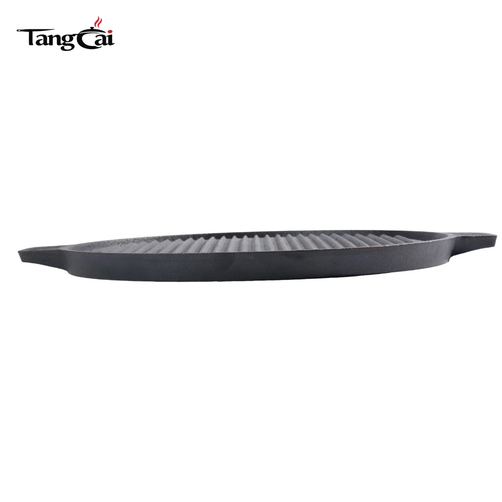 Sart&eacute;n para parrilla redonda de hierro fundido de estilo coreano con asas dobles - Sart&eacute;n para parrilla para barbacoa con ranuras antiadherentes