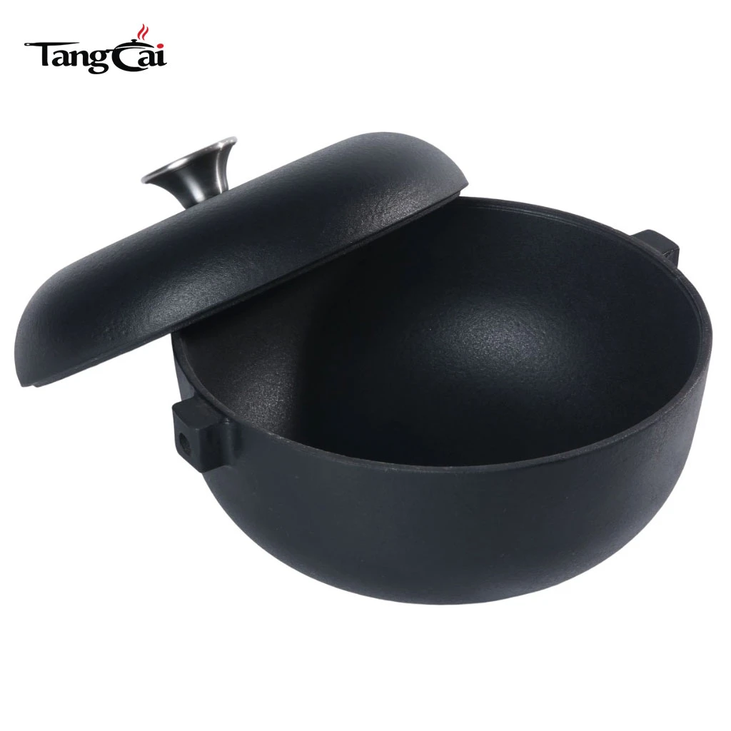 Olla arrocera de hierro fundido negro mate, Nabe estilo japon&eacute;s con Tapa