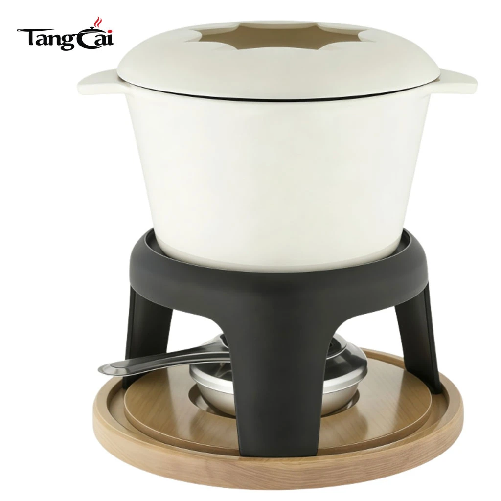 Juego de fondue de hierro fundido esmaltado con soporte y tenedores de metal, crisol de chocolate de 1,6 cuartos de gal&oacute;n