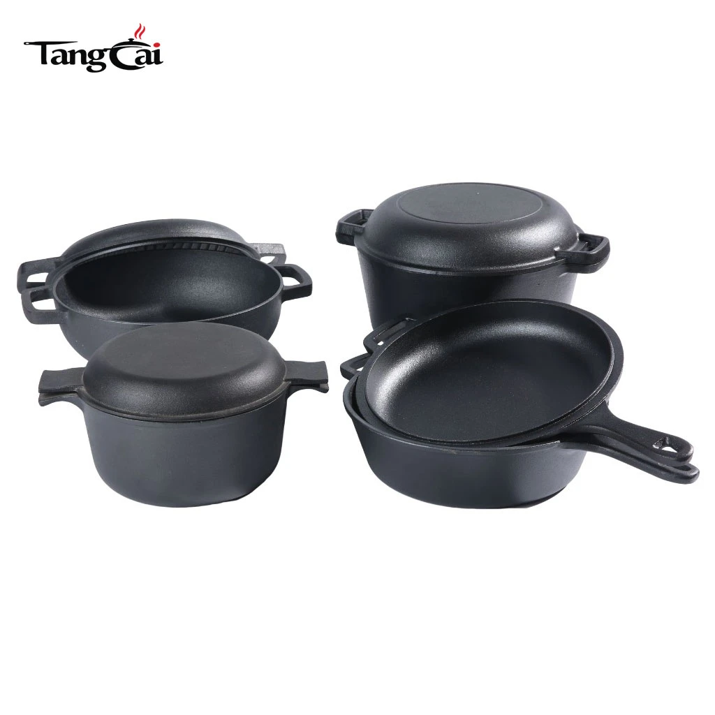 Cocina combinada multiusos de hierro negro pre-sazonada Conjunto