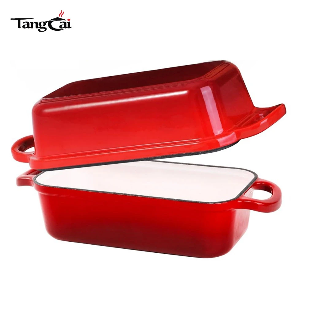 Juego de 2 moldes para pan de hierro fundido esmaltado de colores, molde para pan 2 en 1 de 10x5 pulgadas con tapa
