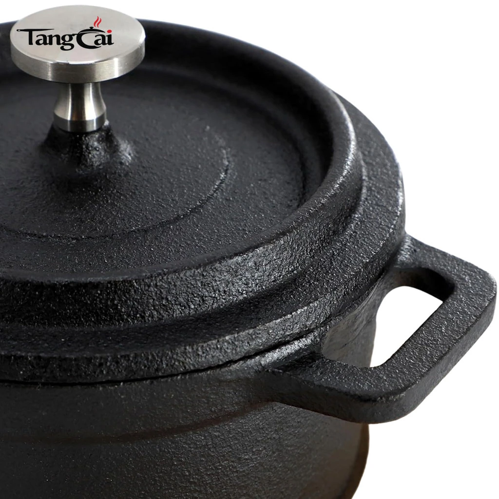 Mini juego de cocotte de hierro fundido presazonado con tapas y salvamanteles de madera, peque&ntilde;os hornos holandeses para hornear, servir y comidas individuales