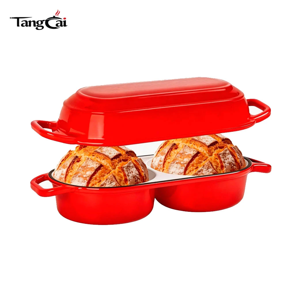 Molde para pan de hierro fundido con tapa, tendencia 2026, horno holand&eacute;s doble de 2,2 cuartos para hornear pan con masa madre