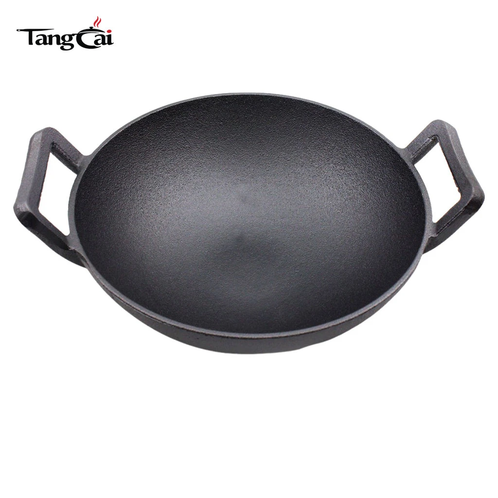 F&aacute;brica de wok de hierro fundido antiadherente grande Sart&eacute;n wok para sofre&iacute;r, estofar y cocinar al aire libre