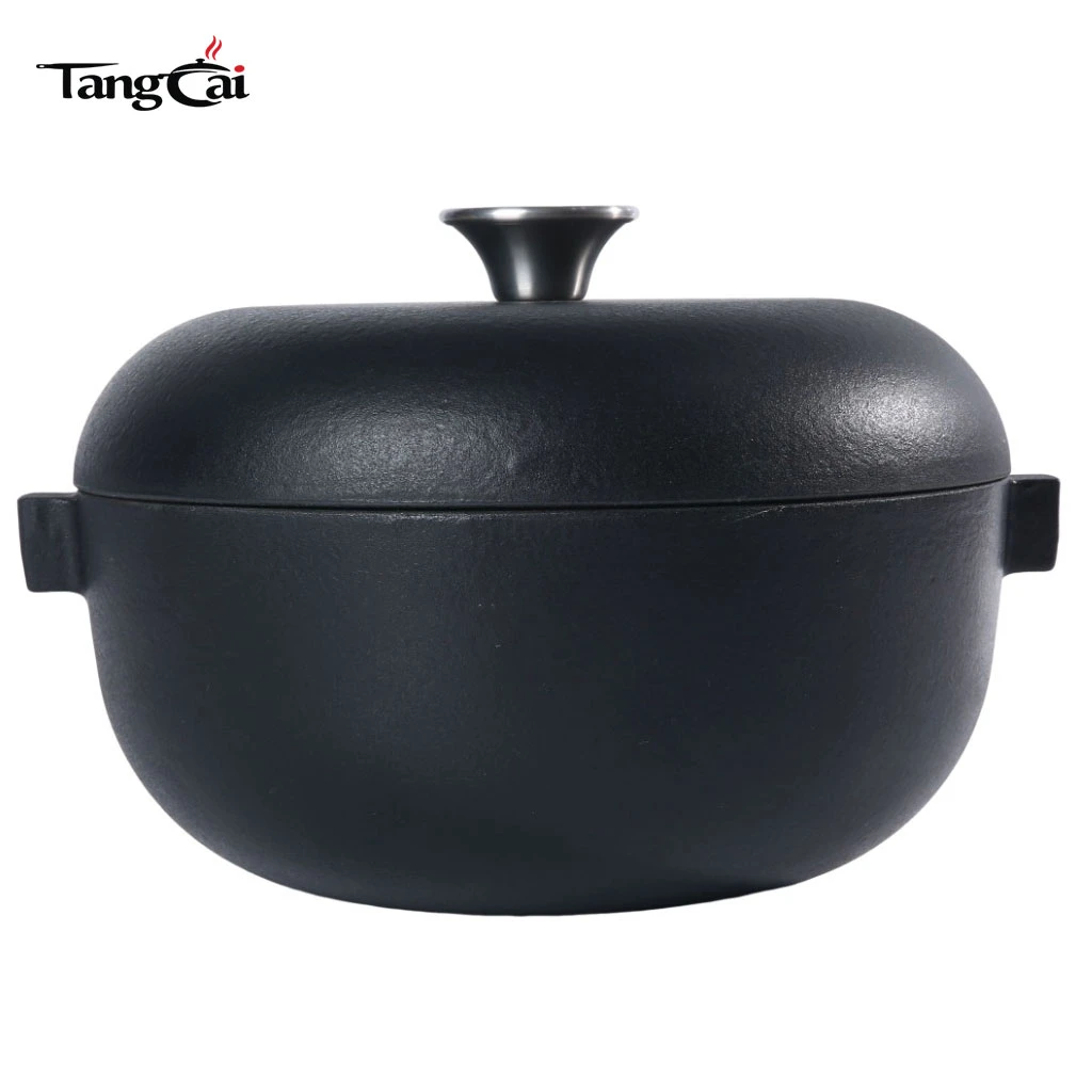 Olla arrocera de hierro fundido negro mate, Nabe estilo japon&eacute;s con Tapa