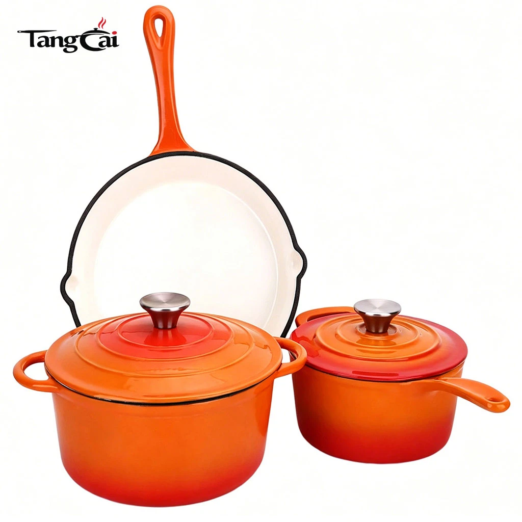 Juego de utensilios de cocina de hierro fundido esmaltado personalizado de 3 piezas