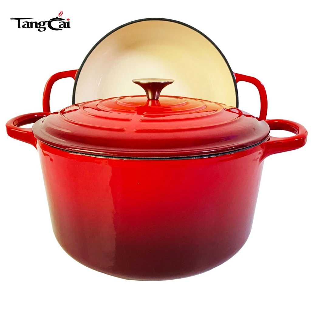 Juego de horno holand&eacute;s 2 en 1 apilable de hierro fundido esmaltado con tapa para sart&eacute;n