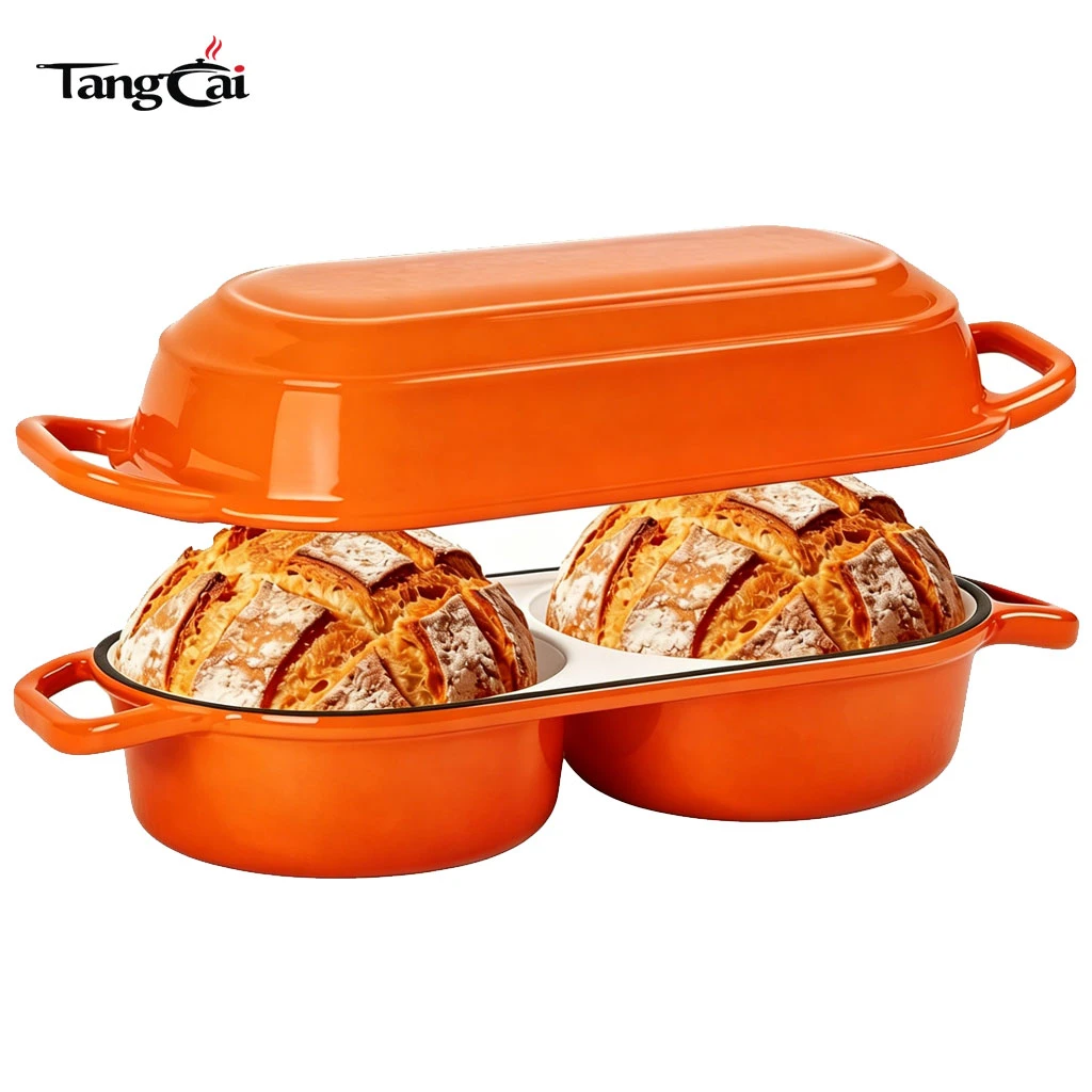 Molde para pan de hierro fundido con tapa, tendencia 2026, horno holand&eacute;s doble de 2,2 cuartos para hornear pan con masa madre
