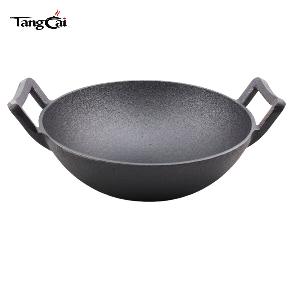 F&aacute;brica de wok de hierro fundido antiadherente grande Sart&eacute;n wok para sofre&iacute;r, estofar y cocinar al aire libre