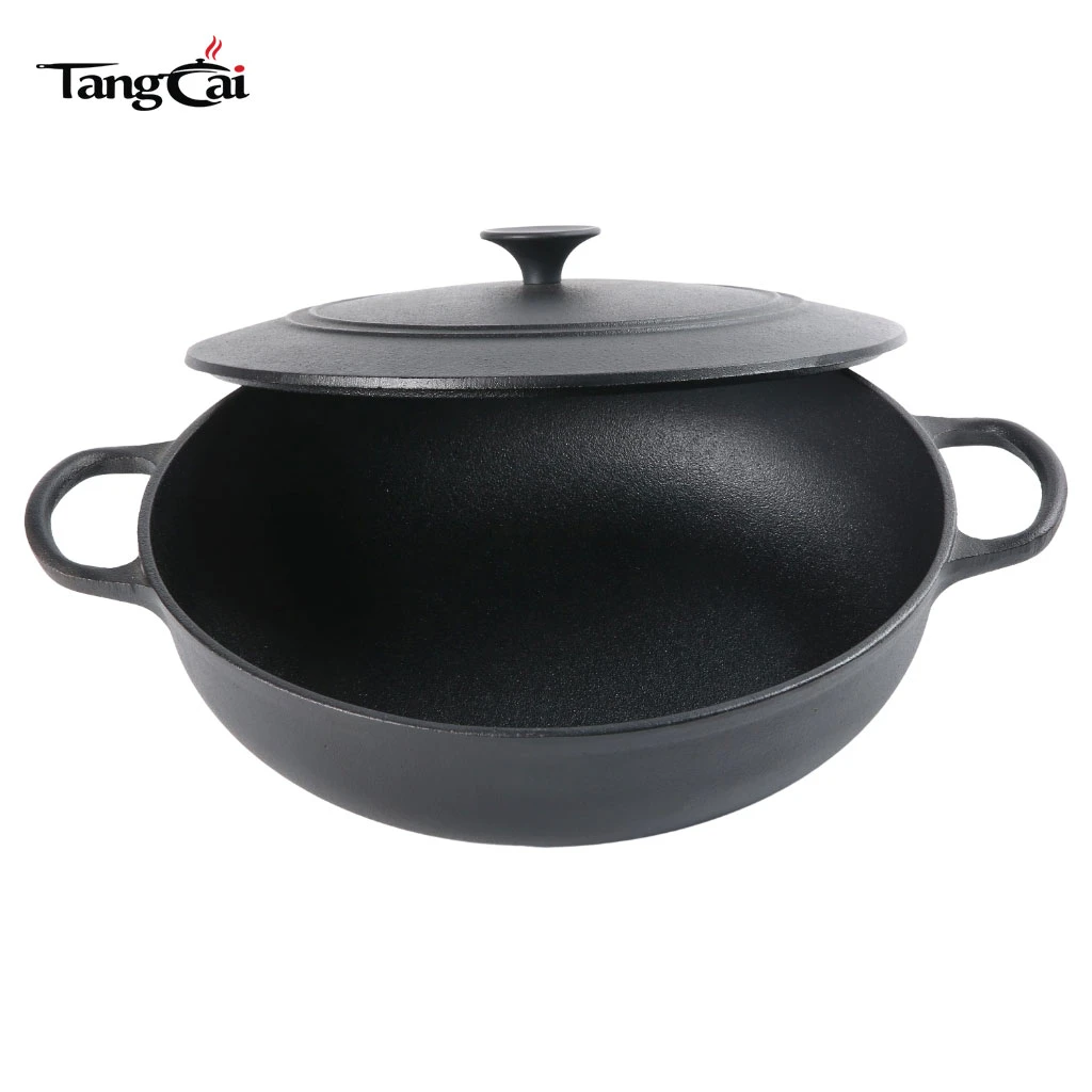 Sart&eacute;n para estofar poco profunda de hierro fundido previamente sazonado con tapa, ideal para dorar, estofar y asar en interiores y exteriores