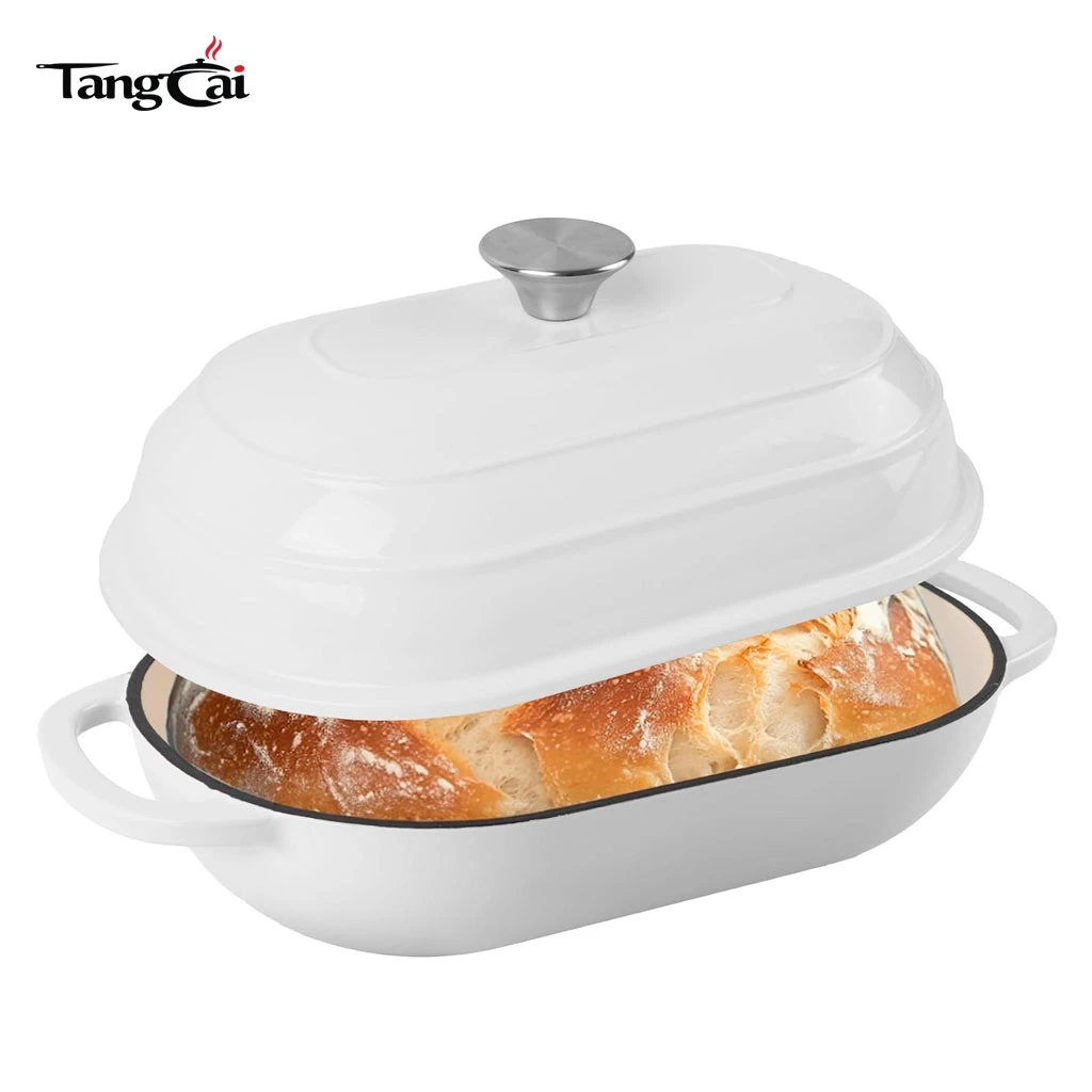 Horno de pan de hierro fundido esmaltado ovalado de 6 cuartos para hornear de tendencia 2026 con tapa abovedada