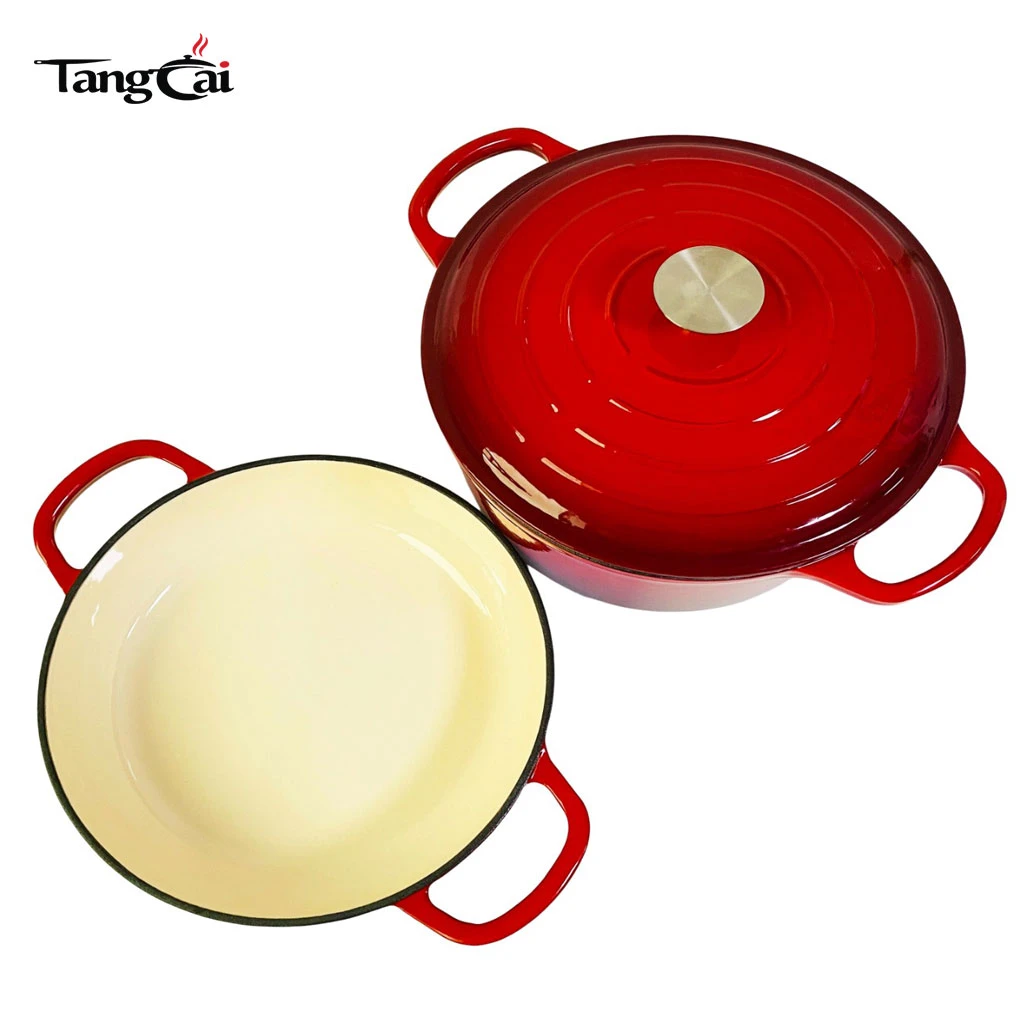 Juego de horno holand&eacute;s 2 en 1 apilable de hierro fundido esmaltado con tapa para sart&eacute;n