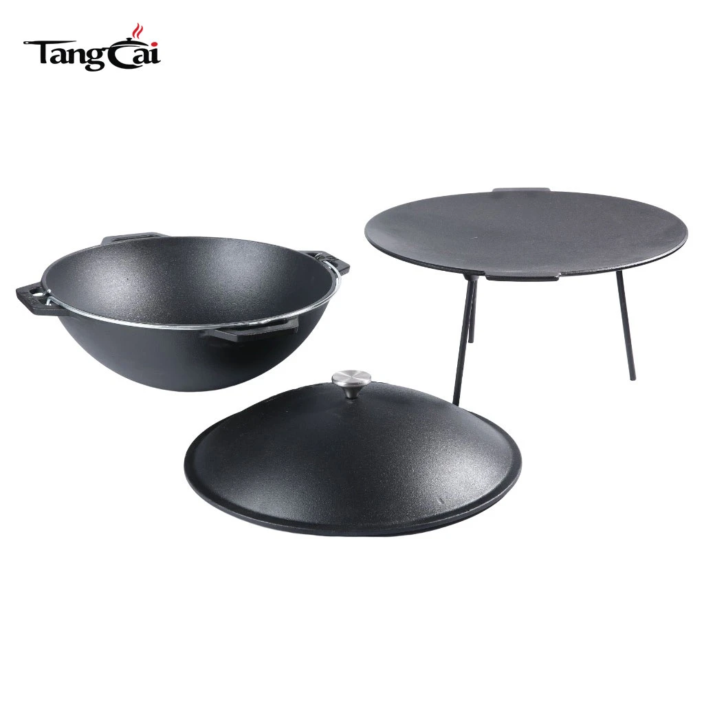 Popular caldero de hierro fundido pre-sazonado de 12 litros con tapa - Olla Kazan asi&aacute;tica grande de hierro fundido