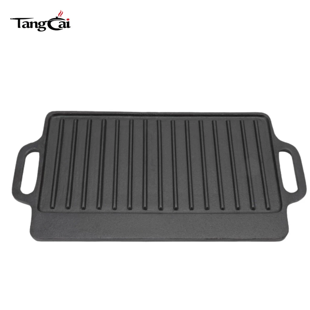 Parrilla reversible de hierro fundido rectangular al por mayor Plancha de hierro fundido para barbacoa