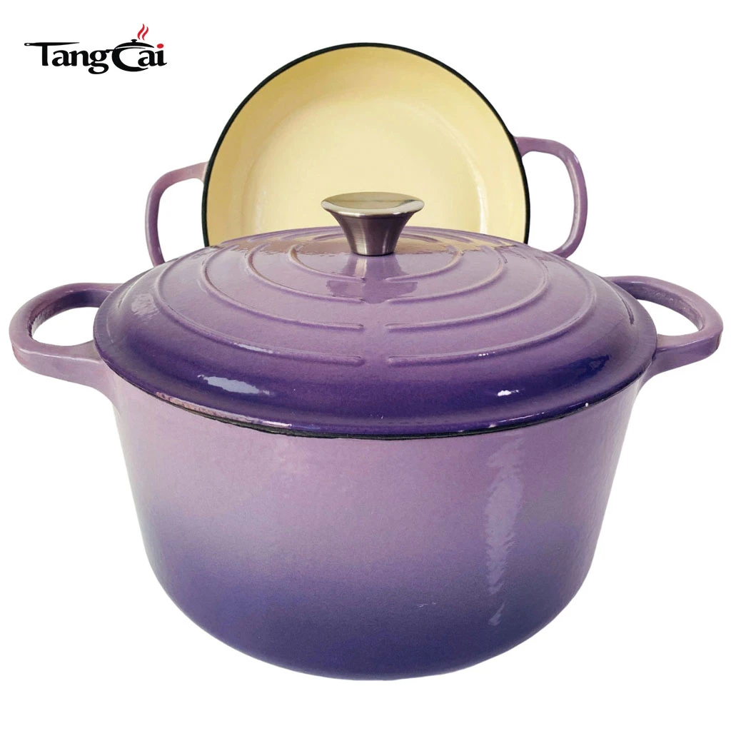 Juego de horno holand&eacute;s 2 en 1 apilable de hierro fundido esmaltado con tapa para sart&eacute;n