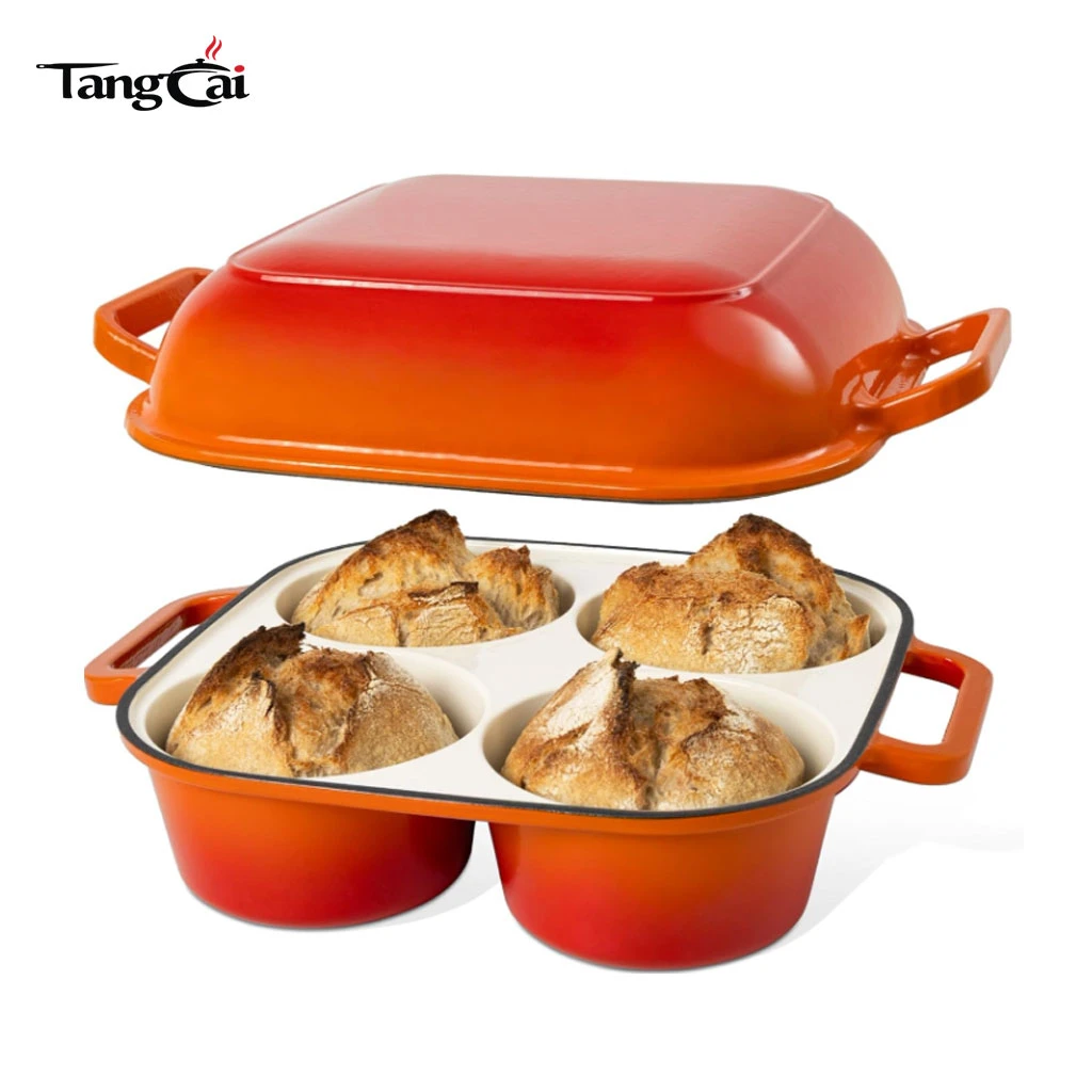 Molde para pan de hierro fundido esmaltado para 4 tazas, olla combinada 2 en 1 con tapa, mini fuente para hornear pan de masa madre para compradores globales