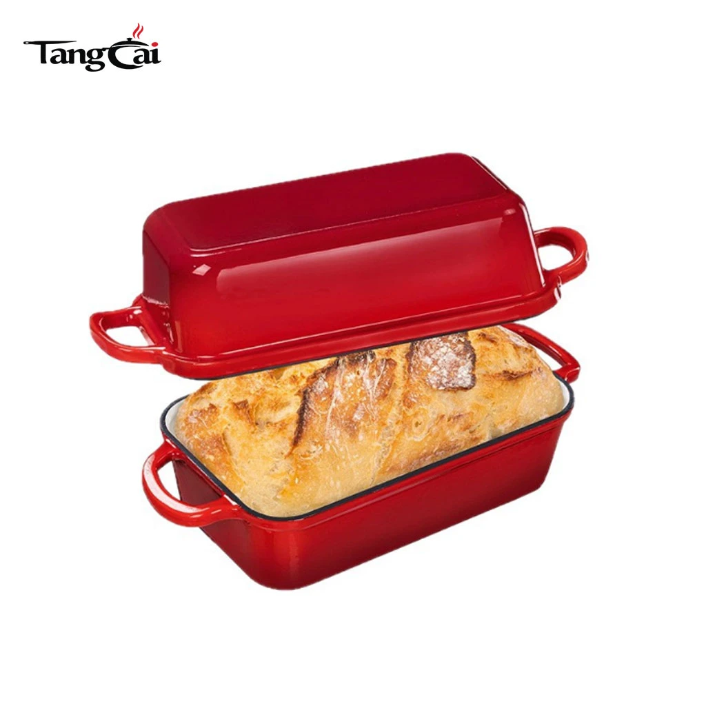 Juego de 2 moldes para pan de hierro fundido esmaltado de colores, molde para pan 2 en 1 de 10x5 pulgadas con tapa