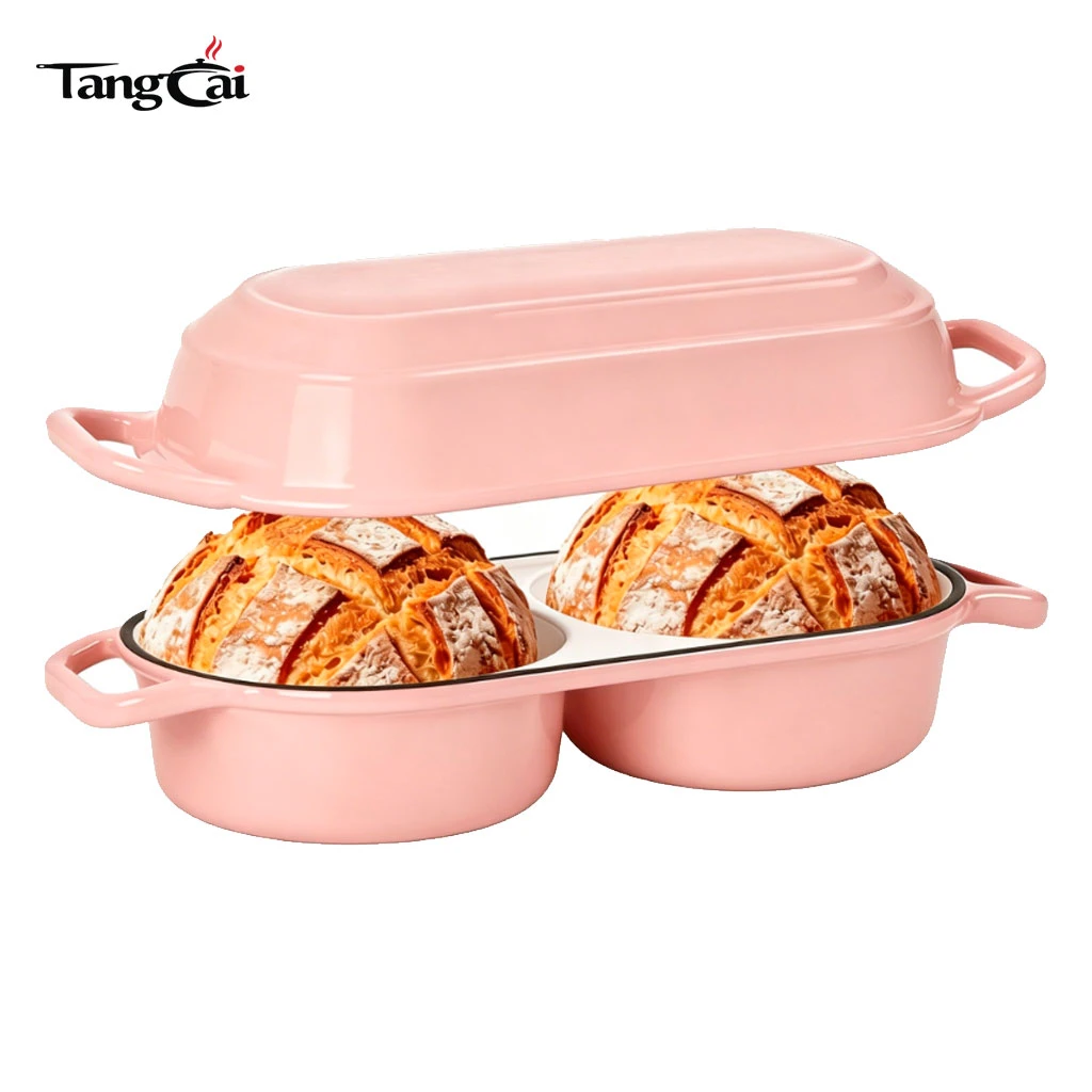 Molde para pan de hierro fundido con tapa, tendencia 2026, horno holand&eacute;s doble de 2,2 cuartos para hornear pan con masa madre