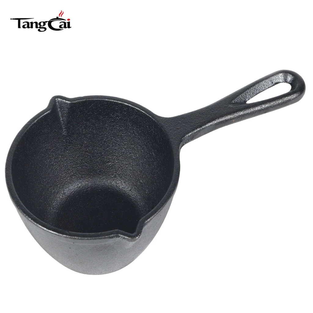 Miniolla para derretir de hierro fundido previamente sazonado con picos vertedores dobles y asa para colgar