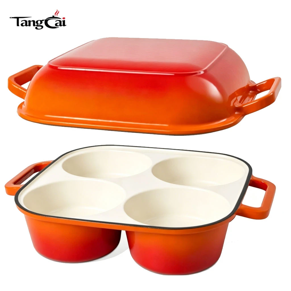 Molde para pan de hierro fundido esmaltado para 4 tazas, olla combinada 2 en 1 con tapa, mini fuente para hornear pan de masa madre para compradores globales