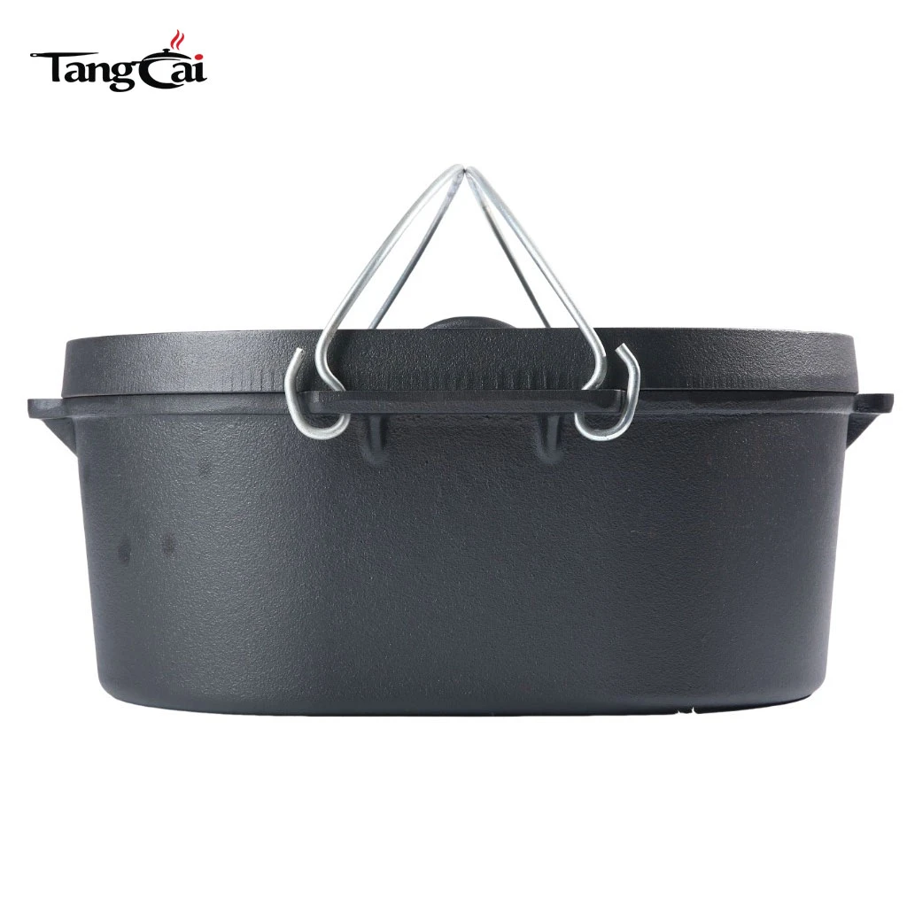 Utensilios de cocina para acampar Horno holand&eacute;s ovalado de hierro fundido con tapa para parrilla de 5,5 cuartos de gal&oacute;n