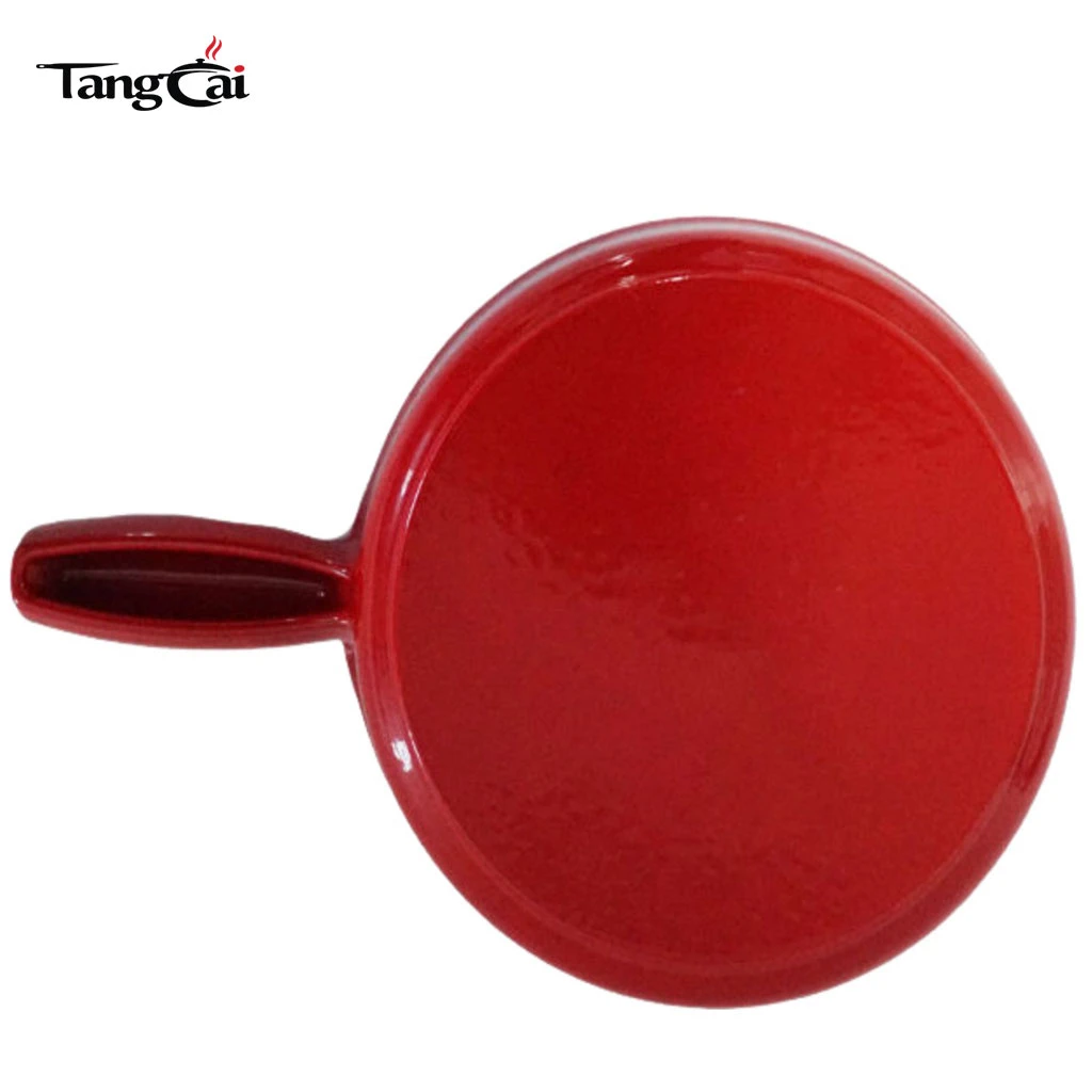 Olla para fondue de hierro fundido esmaltada en rojo personalizada con estampado de patr&oacute;n esc&eacute;nico