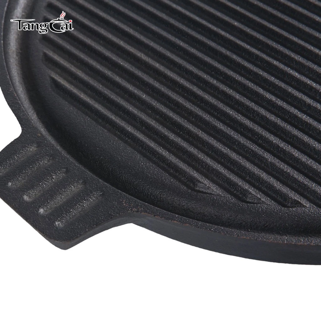 Sart&eacute;n para parrilla redonda de hierro fundido de estilo coreano con asas dobles - Sart&eacute;n para parrilla para barbacoa con ranuras antiadherentes
