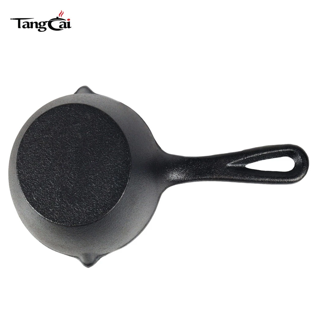 Miniolla para derretir de hierro fundido previamente sazonado con picos vertedores dobles y asa para colgar