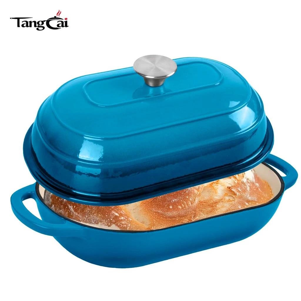 Horno de pan de hierro fundido esmaltado ovalado de 6 cuartos para hornear de tendencia 2026 con tapa abovedada
