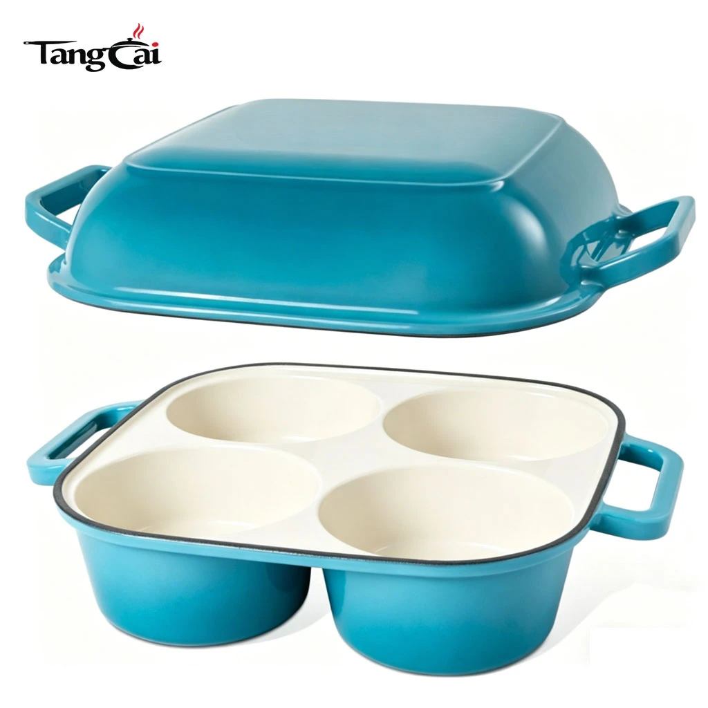 Molde para pan de hierro fundido esmaltado para 4 tazas, olla combinada 2 en 1 con tapa, mini fuente para hornear pan de masa madre para compradores globales