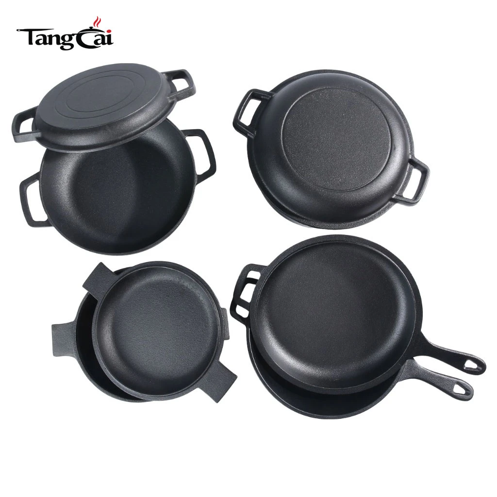 Cocina combinada multiusos de hierro negro pre-sazonada Conjunto