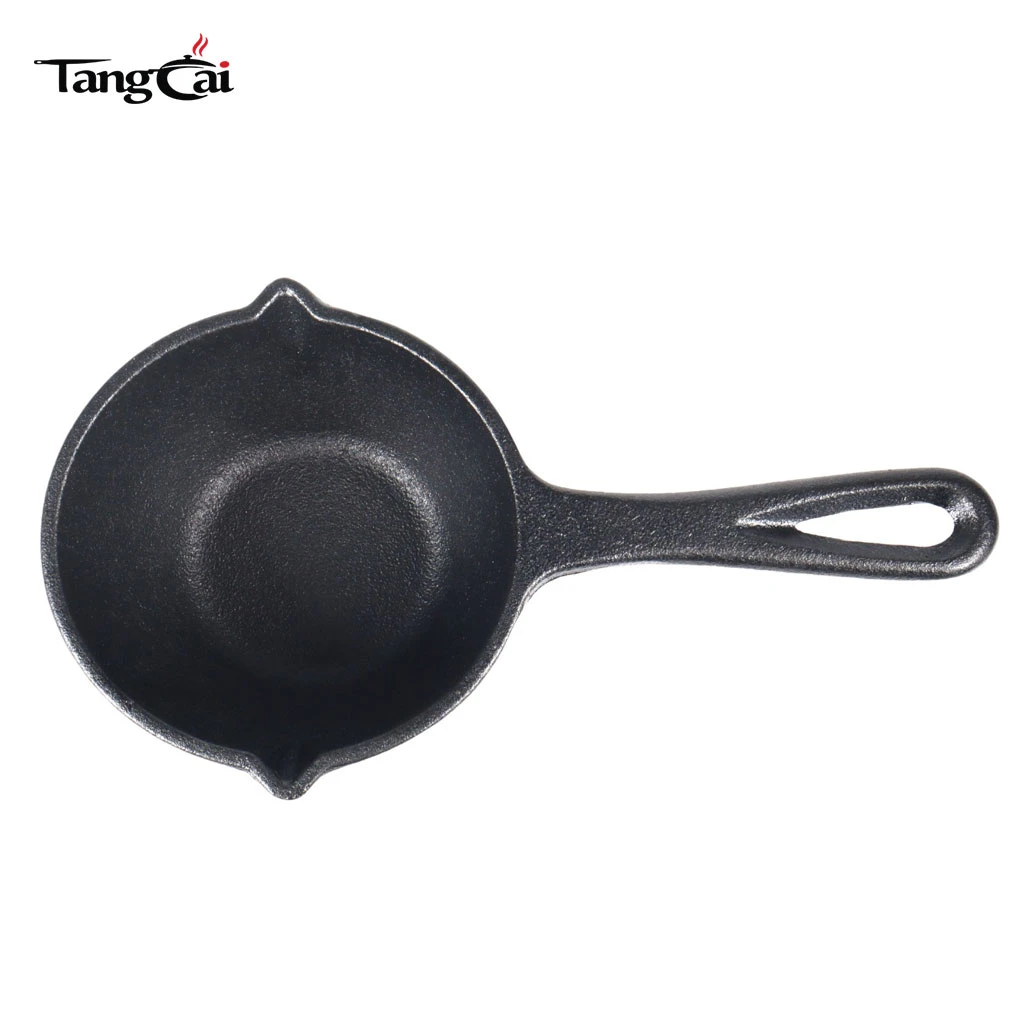 Miniolla para derretir de hierro fundido previamente sazonado con picos vertedores dobles y asa para colgar
