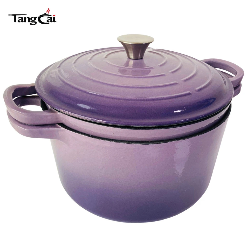 Juego de horno holand&eacute;s 2 en 1 apilable de hierro fundido esmaltado con tapa para sart&eacute;n