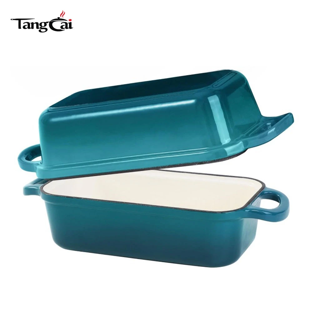 Juego de 2 moldes para pan de hierro fundido esmaltado de colores, molde para pan 2 en 1 de 10x5 pulgadas con tapa
