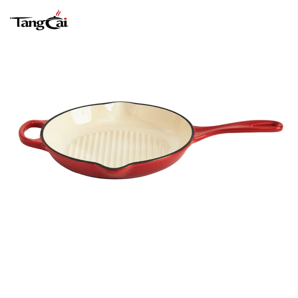 Juego de utensilios de cocina de hierro fundido esmaltado de lujo personalizado de 6 piezas: ollas y sartenes de color rojo brillante