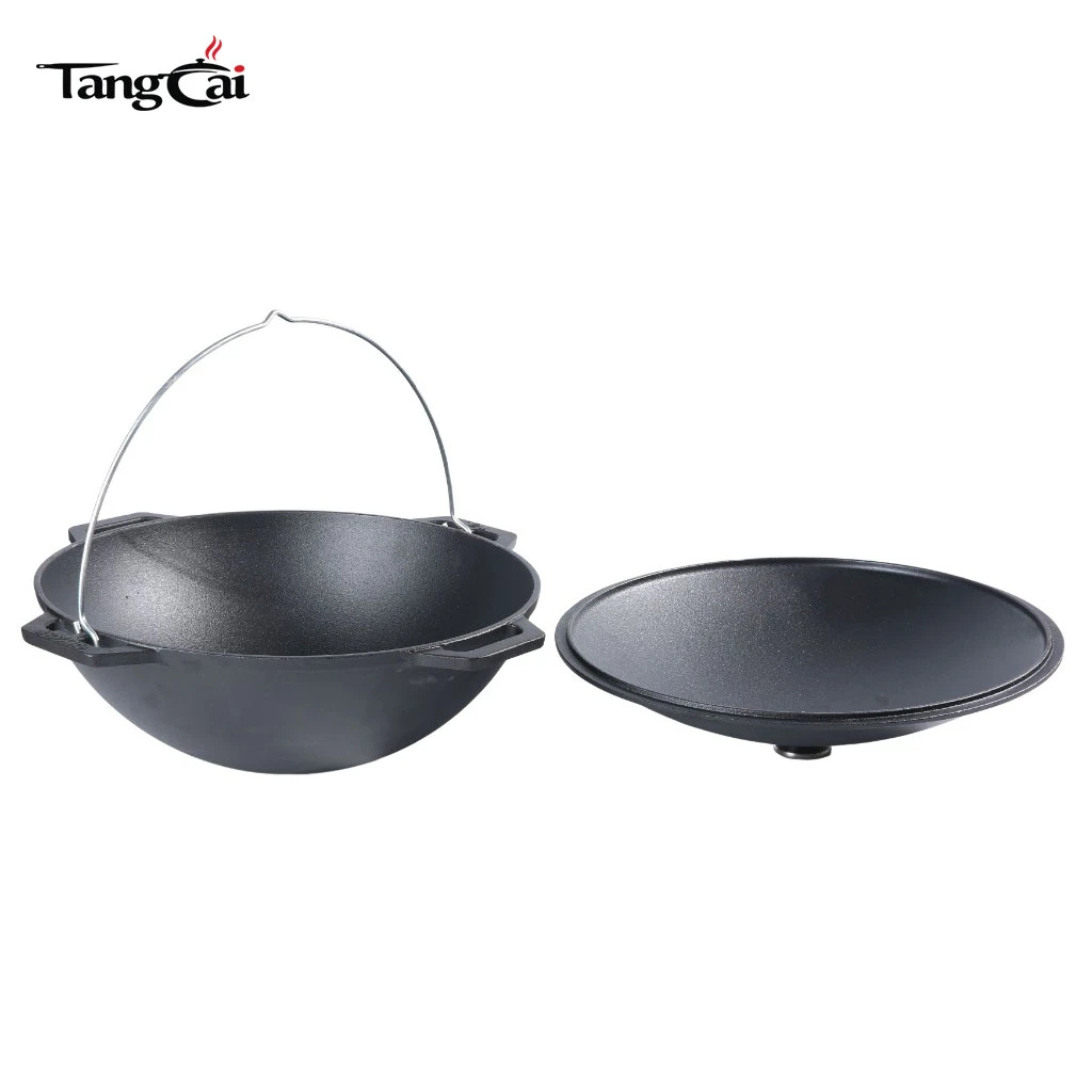 Popular caldero de hierro fundido pre-sazonado de 12 litros con tapa - Olla Kazan asi&aacute;tica grande de hierro fundido