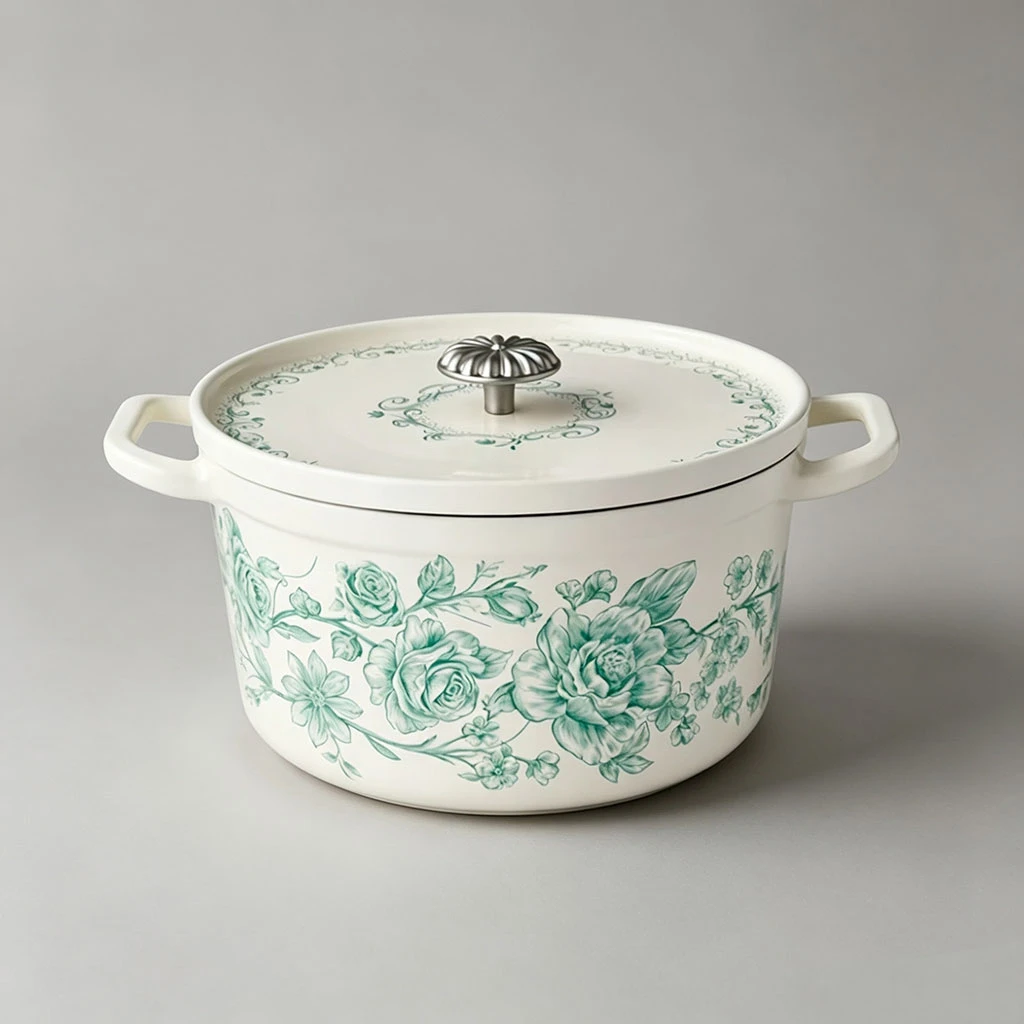 Horno holand&eacute;s de hierro fundido esmaltado floral vintage personalizado y de tendencia | Compatible con OEM ODM