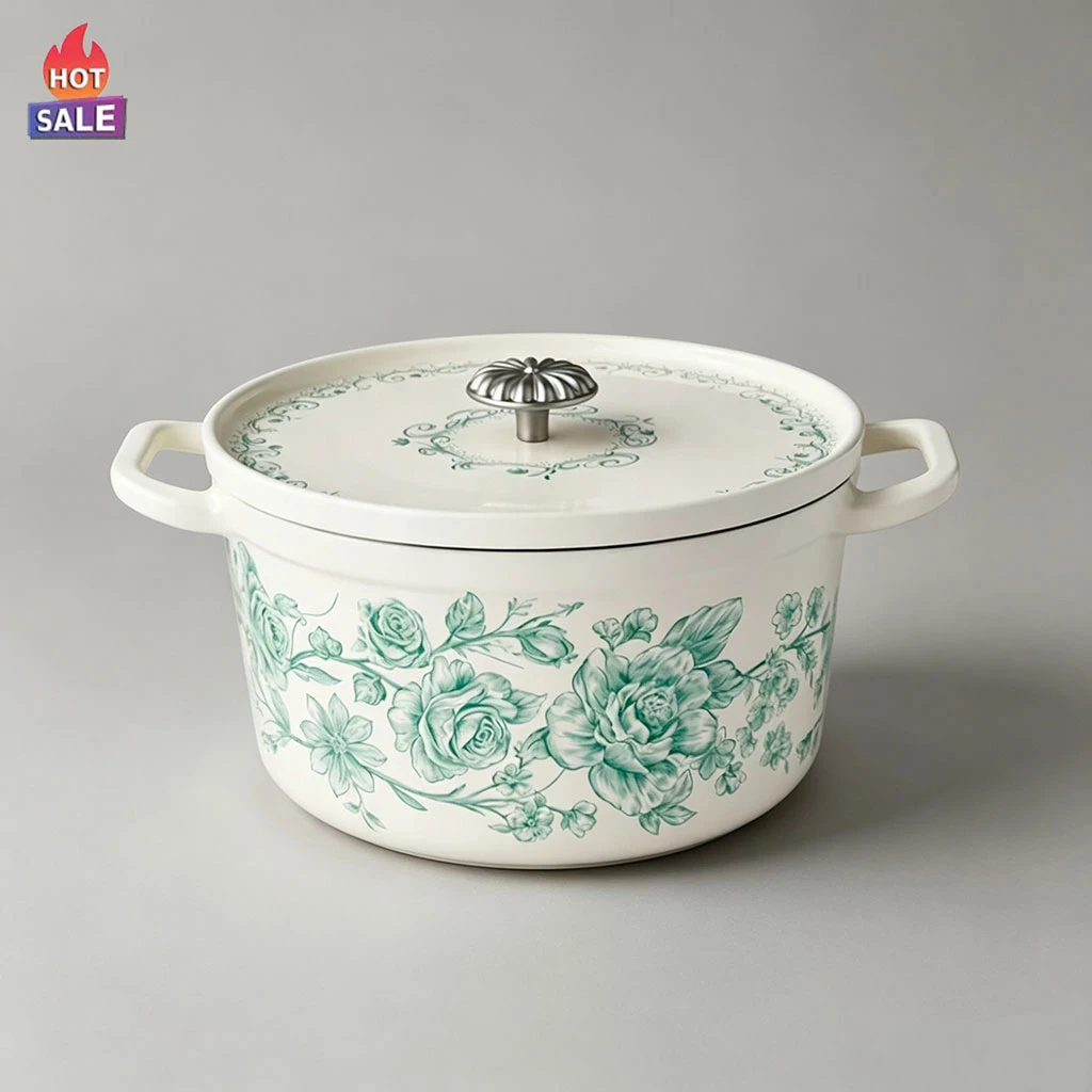 Horno holand&eacute;s de hierro fundido esmaltado floral vintage personalizado y de tendencia | Compatible con OEM ODM