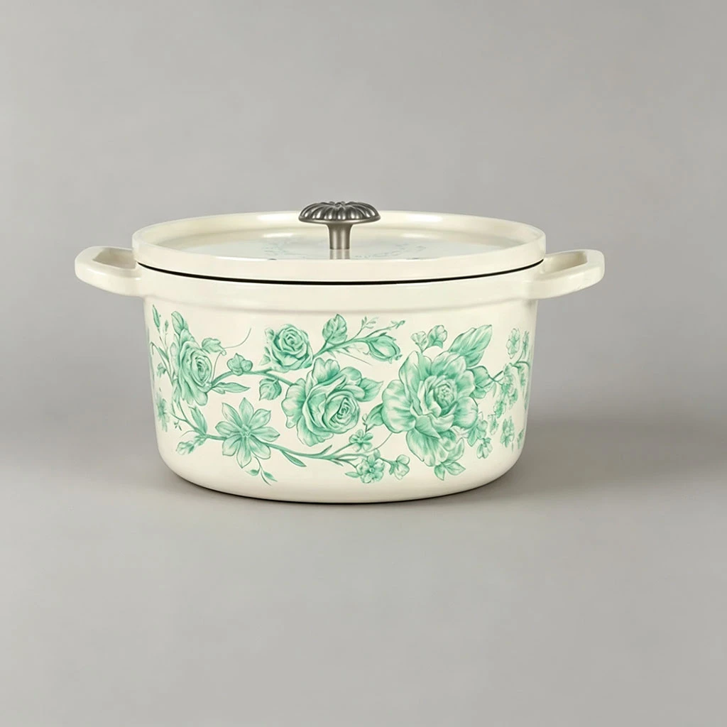 Horno holand&eacute;s de hierro fundido esmaltado floral vintage personalizado y de tendencia | Compatible con OEM ODM