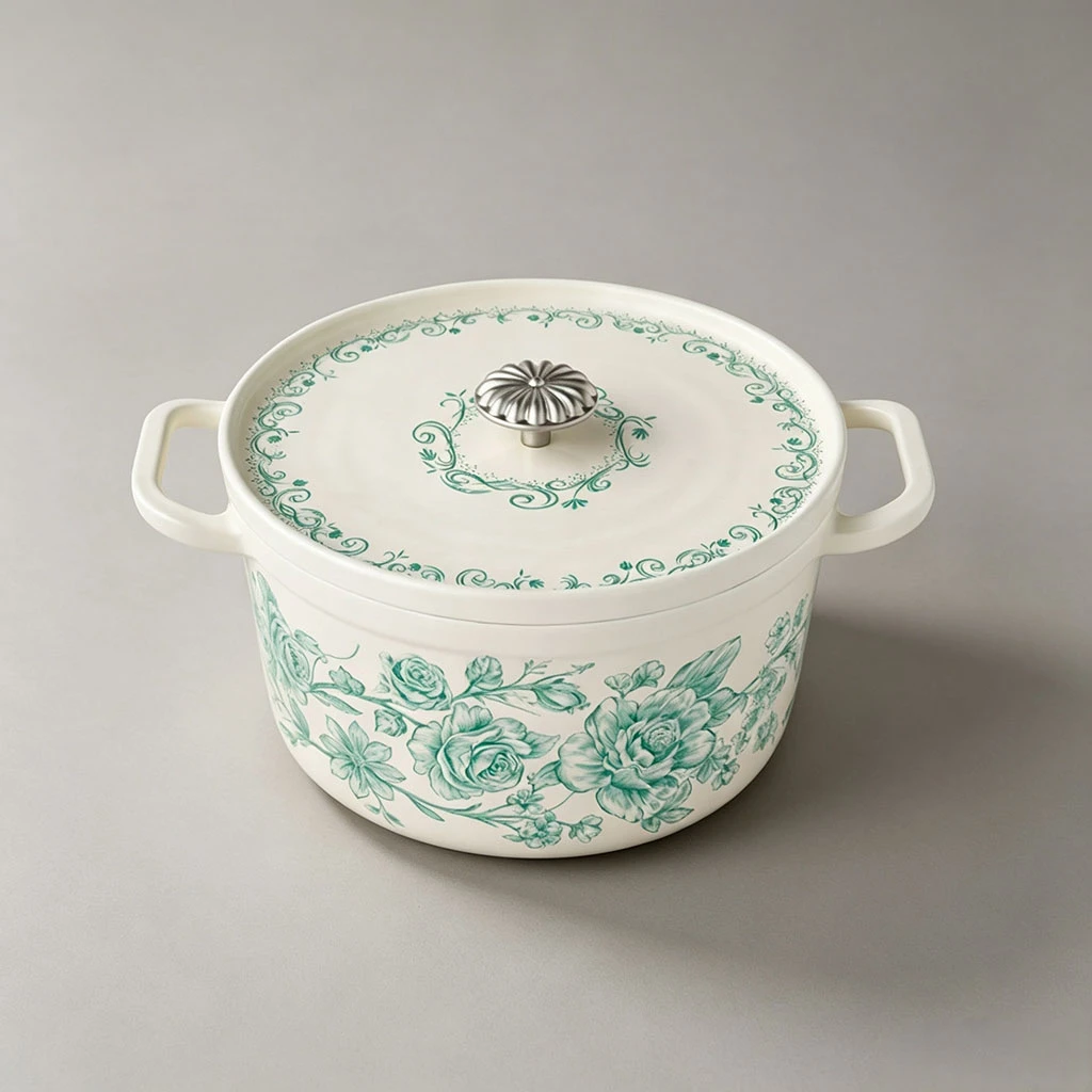 Horno holand&eacute;s de hierro fundido esmaltado floral vintage personalizado y de tendencia | Compatible con OEM ODM
