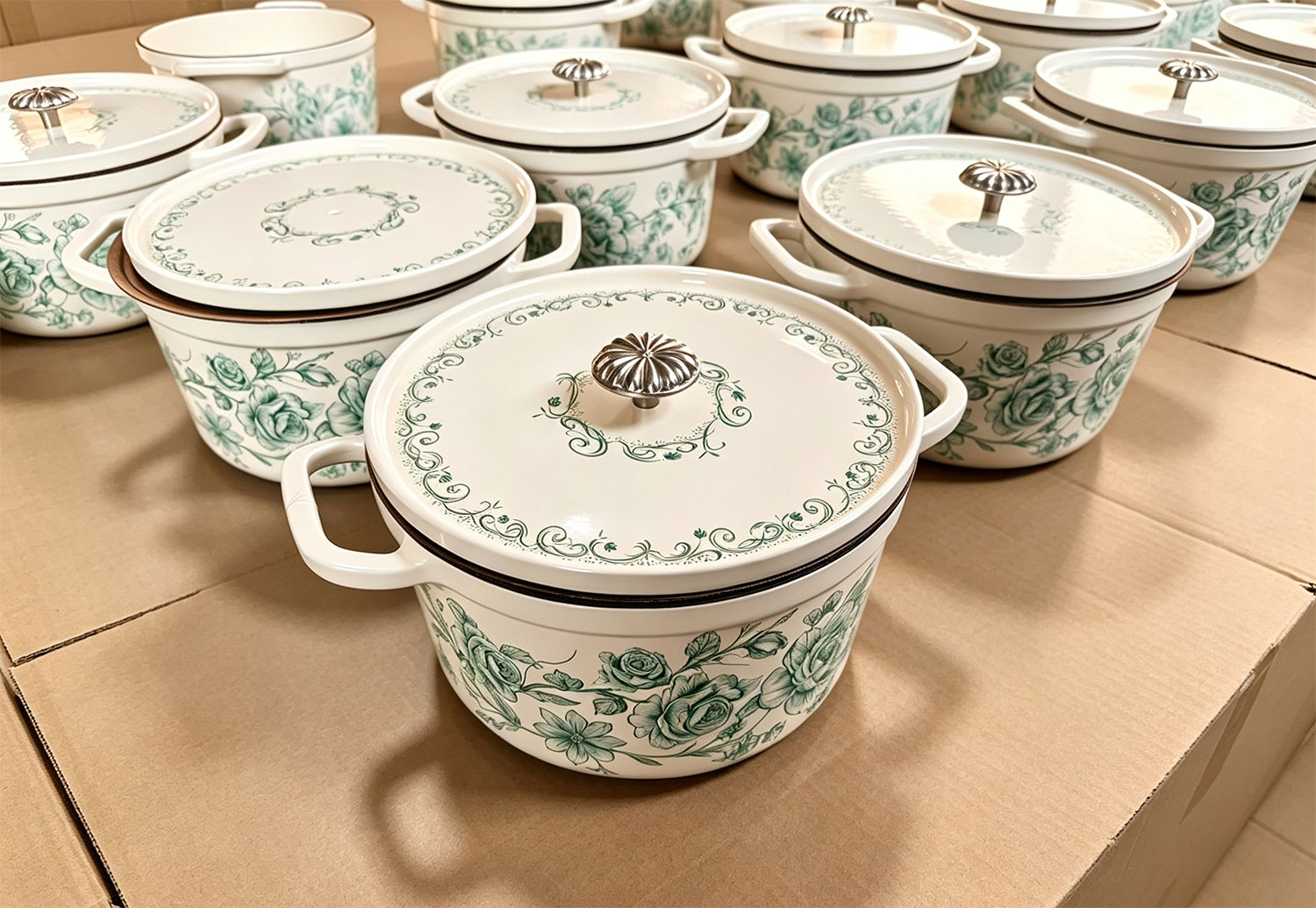 Horno holandés de hierro fundido esmaltado floral vintage de tendencia personalizado | OEM ODM compatible
