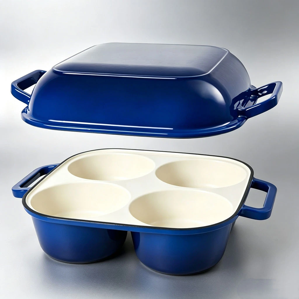 Molde para hornear pan de masa madre de hierro fundido esmaltado de 4 cavidades de moda con tapa