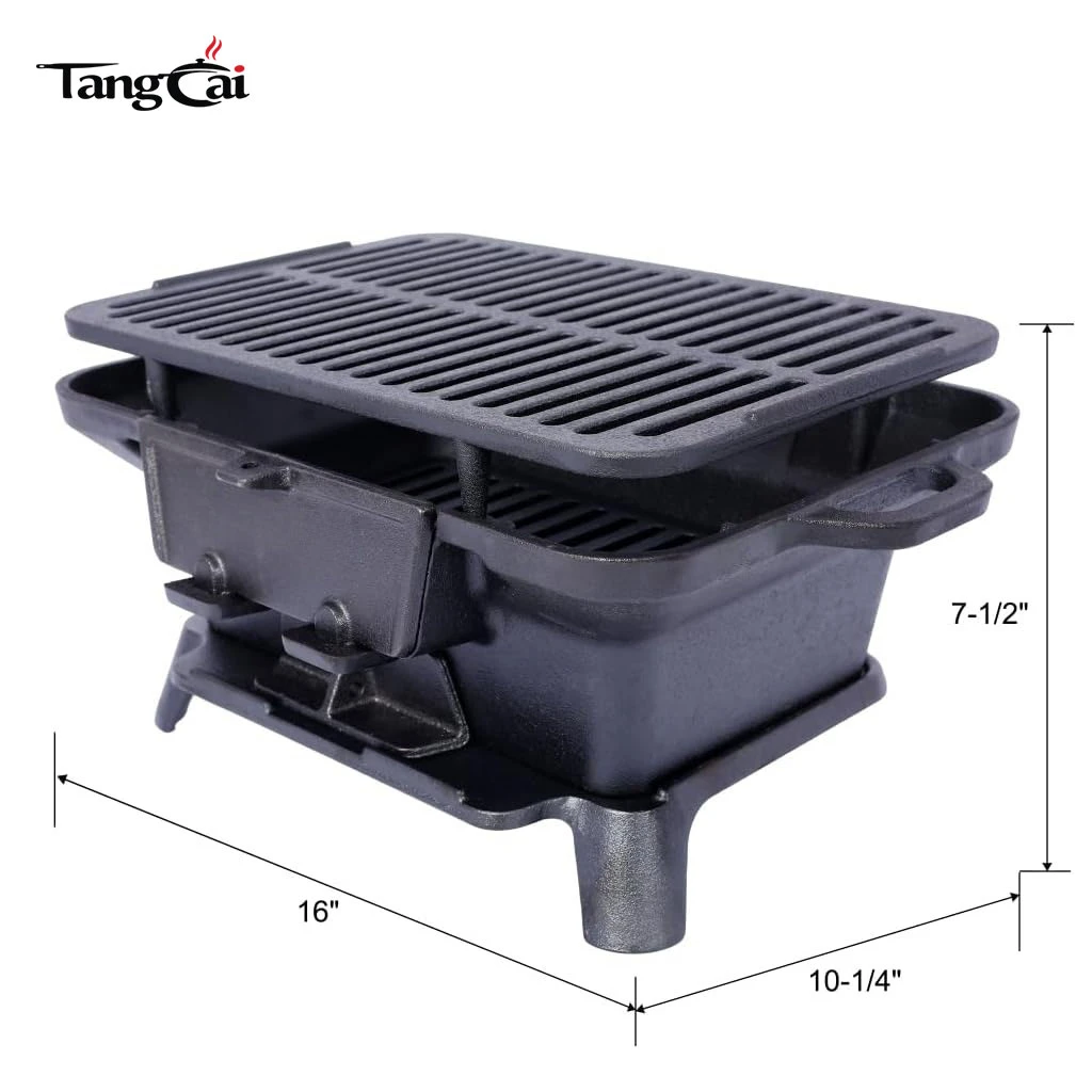 Parrilla Hibachi de hierro fundido al por mayor, mini barbacoa de carb&oacute;n port&aacute;til, estufa de parrilla de sart&eacute;n de mesa para exteriores, picnics y caza