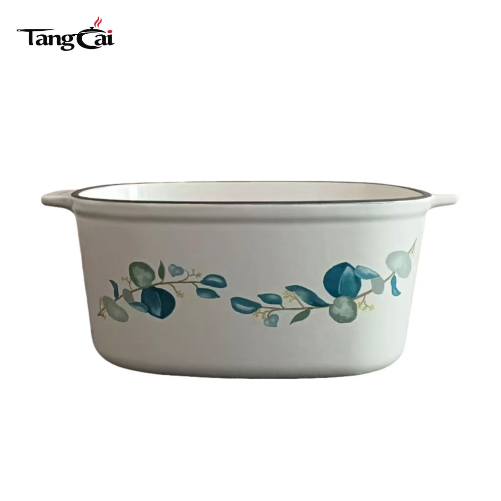 Suministro de f&aacute;brica de utensilios de cocina OEM Horno holand&eacute;s de hierro fundido esmaltado con estampado floral