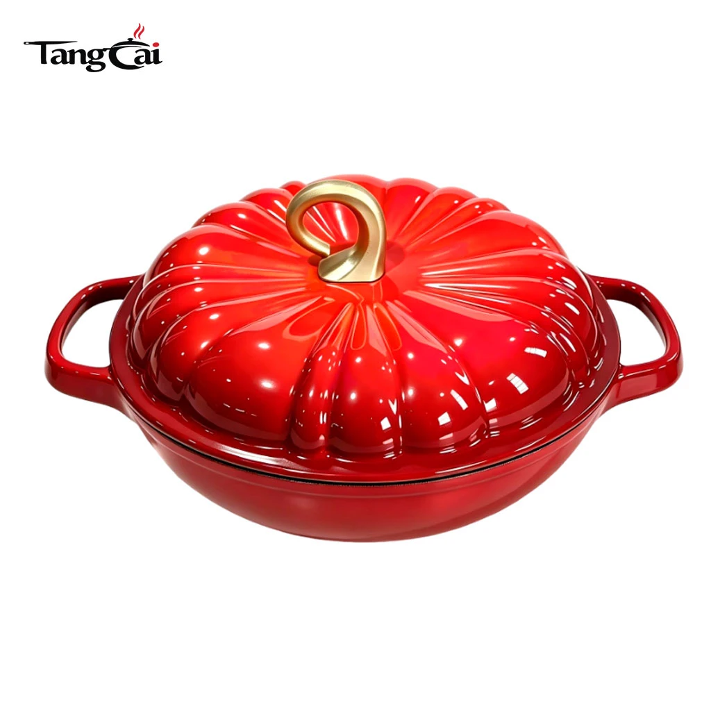 Olla para cacerola con forma de calabaza y hierro fundido esmaltado OEM con forma de calabaza